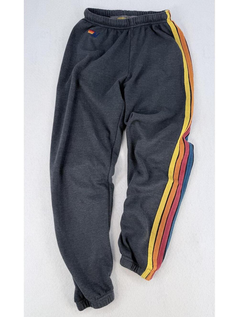 Aviator Nation Sweatpants XS Gray Rainbow Stripe Made USA Jogger